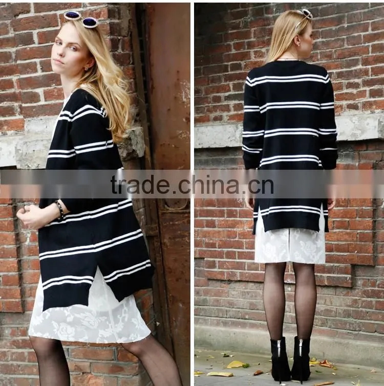 Garment manufactorer wholesale great design fashion casual wear stripe long winter coats ladies 2017