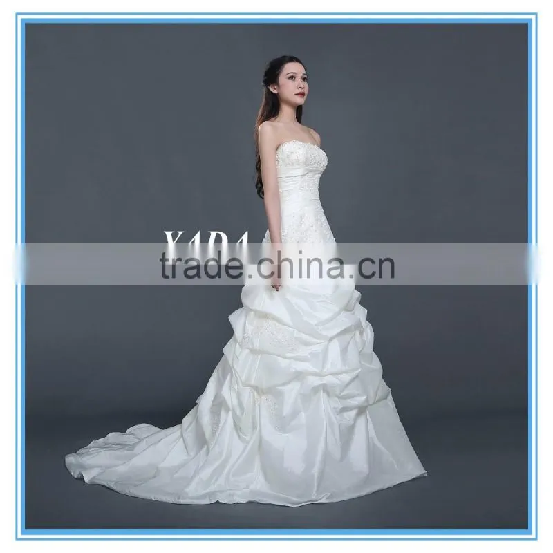 Taffeta Off Shoulder Ruched A Line Floor Length Beaded Mermaid Wedding Dress