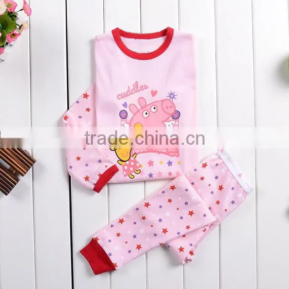 New Pink Cartoon Pig Printing children's Baby Girls long sleeve Pajamas Sleepwears Suits SV004461