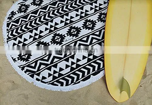 custom reactive print weighted micro fiber beach towel with tassel