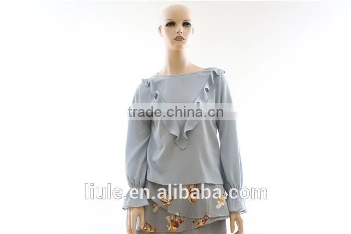 New design ladies long sleeve ruffle blouse latest grils blouse