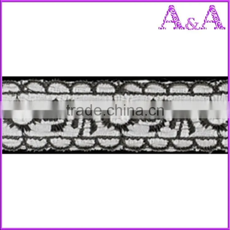 Swimming wear use black embroidery Organza ribbon lace