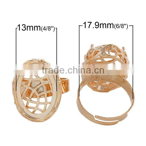 Copper Rings Adjustable Oval Rose Gold Cabochon Setting Hollow Pattern 17.9mm Ring Setting