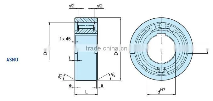 one way clutch bearing/one way freewheel roller bearing ASNU45
