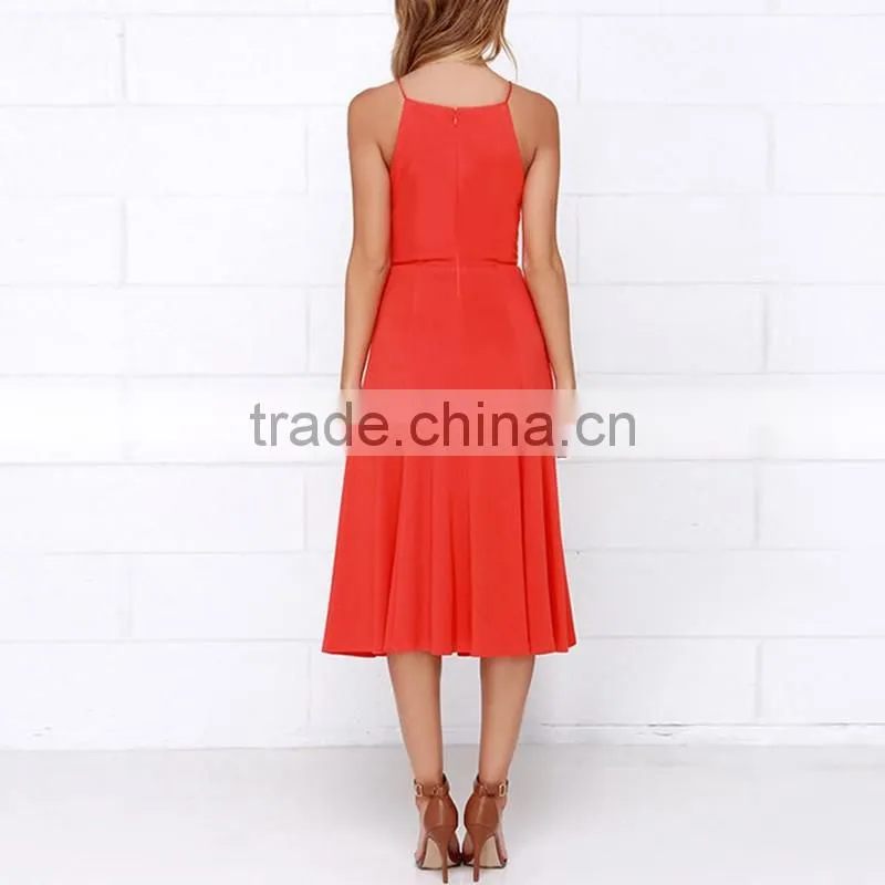 New Style Women Sleeveless Solid Color dress Ladies Summer Casual Party Evening Midi Dresses