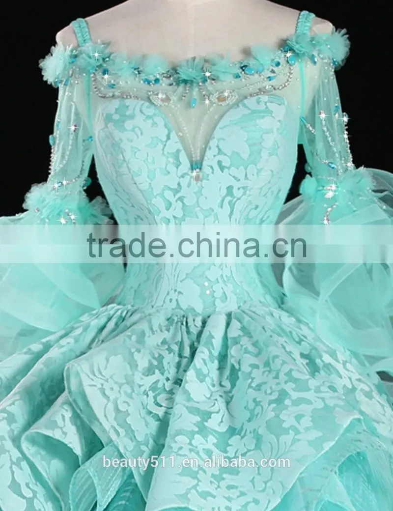 estido De Novia 2018 Luxury Blue Wedding Dress with Flowers Through Back Bridal Gowns Robe Mariage Cap Sleeve Wedding Dress F143