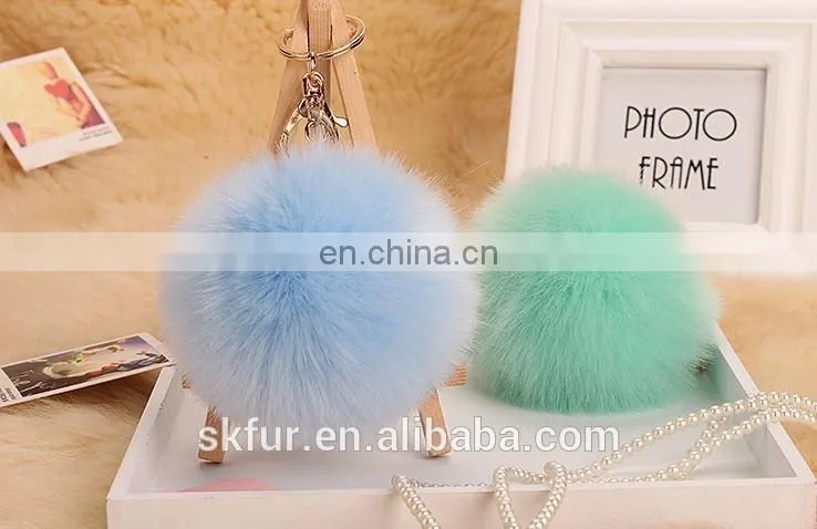 Handmade colorful fake fur pom poms keychain