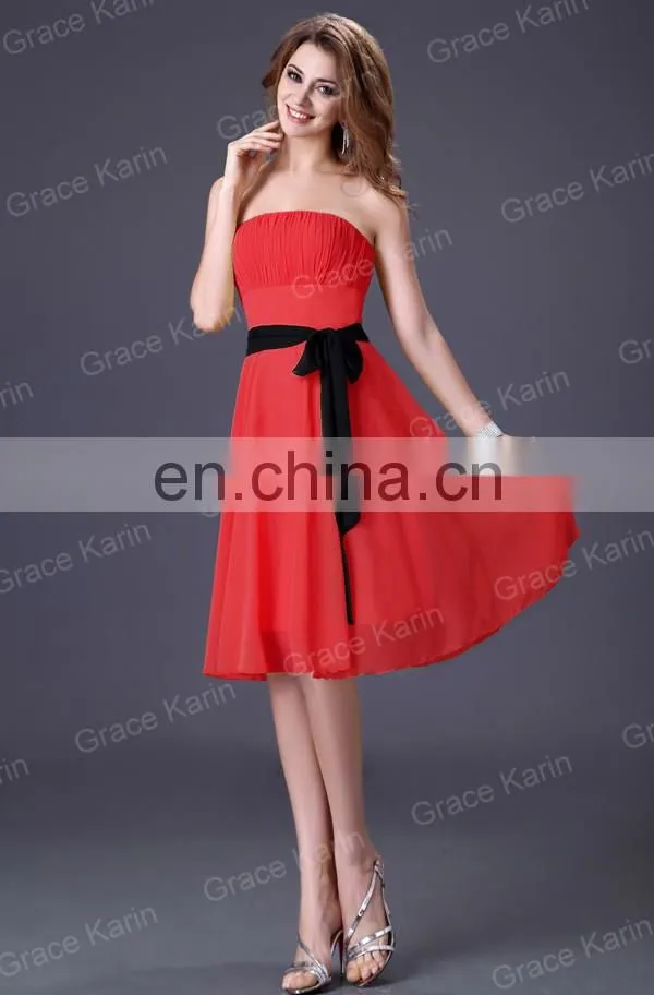 Grace Karin Strapless Knee Length Chiffon Bridesmaid Dress CL4096