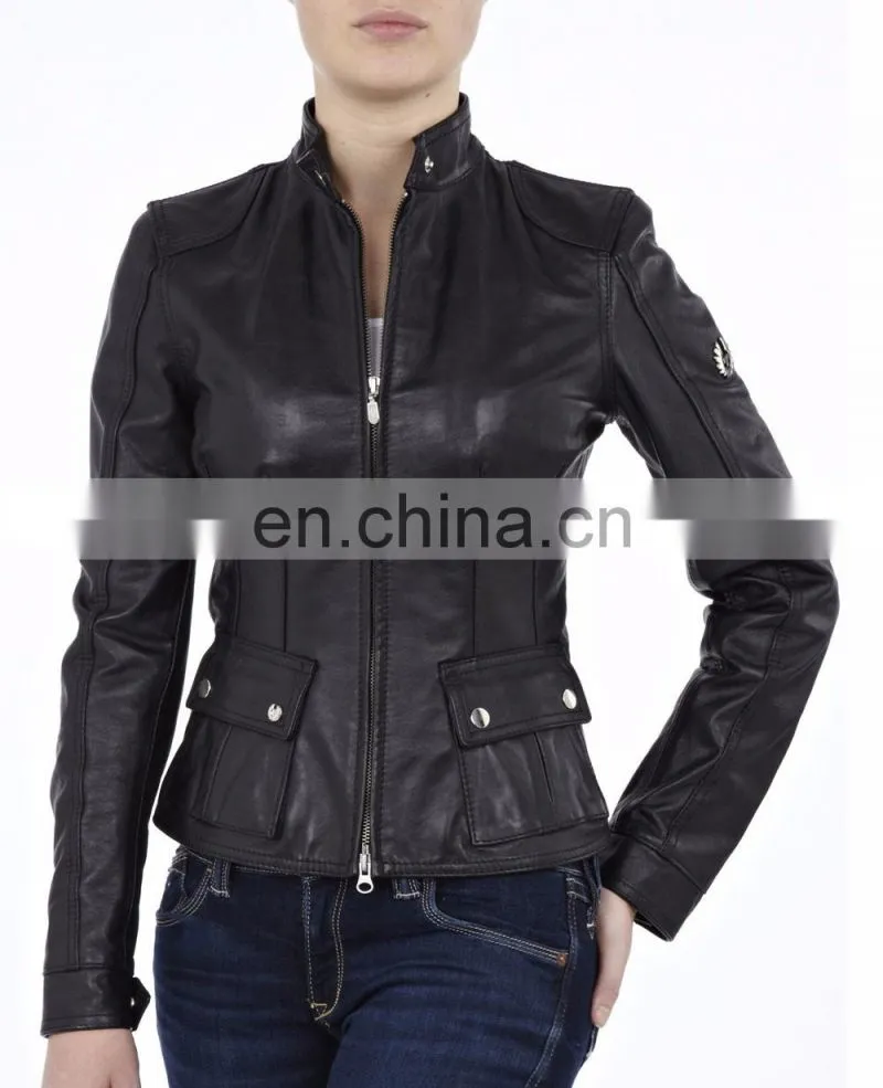 Woman faux leather moto zip jacket