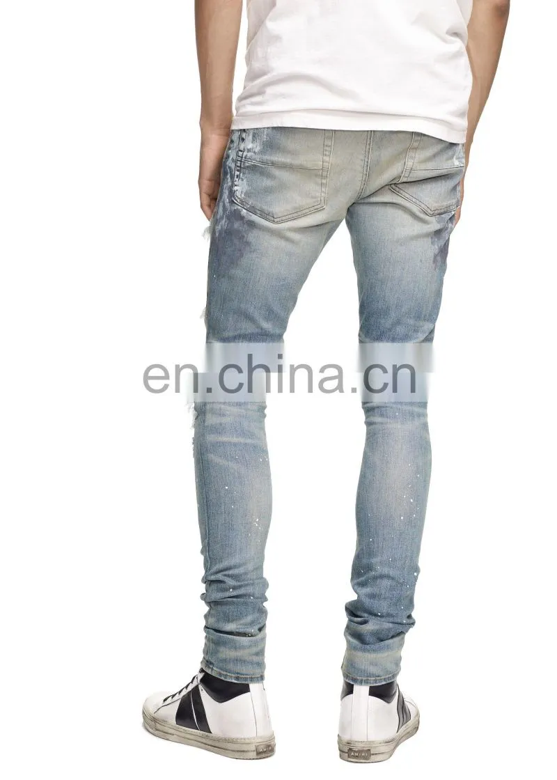 DiZNEW Classic Indigo Crystal Paint distressed jeans For Men