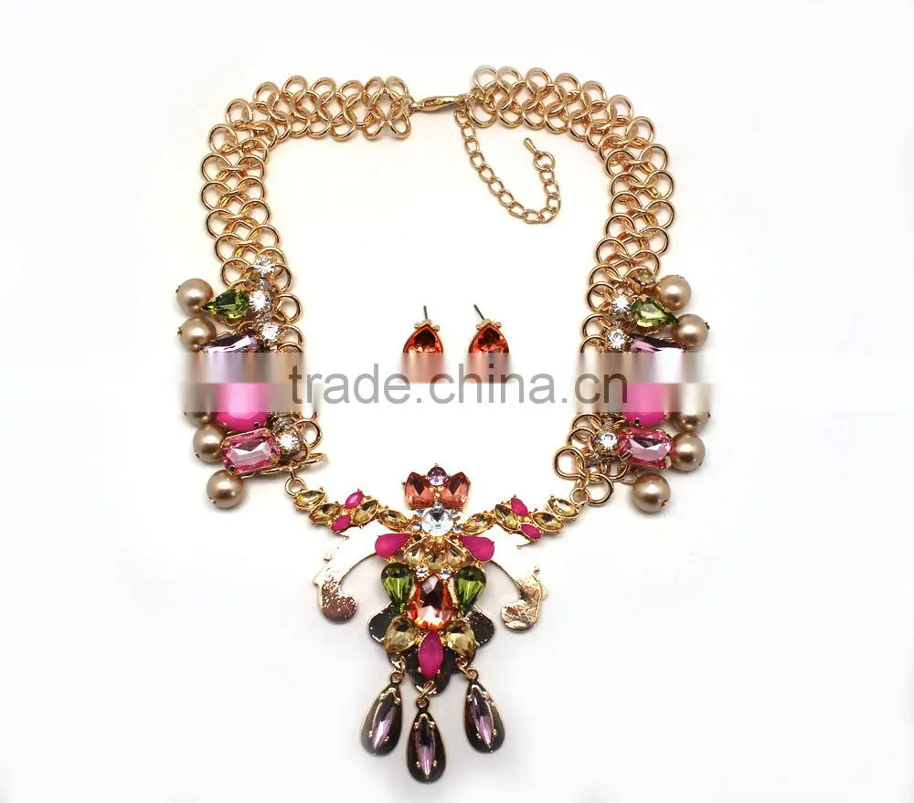 2015 fashion African alloy Plating Jewelry Set African Fashion Jewelry Set Gift acrylic flower Jewelry Set