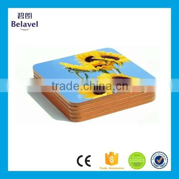 Hot sale square custom cork coaster printed MDF wooden coaster