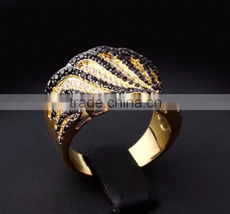 Super Deal Micro Setting Cubic Zirconia Black White Punk Contrast CZ Wedding Ring