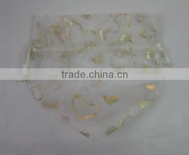 6*12cm white with red-heart organza printed wedding/christmas/party gift bags/wrapping pouch china made for packing candy gift
