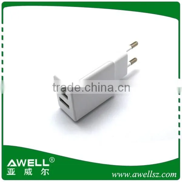 EU plug full capacity 5V 2.1A usb travel charger with 2 ports for Samsung Galaxy and almost cell phone