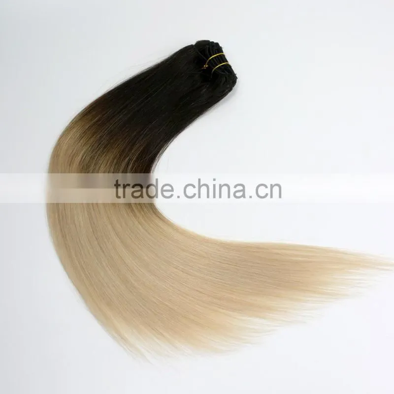 Wholesale double drawn colored brazilian human hair extension two tone clip in hair extensions