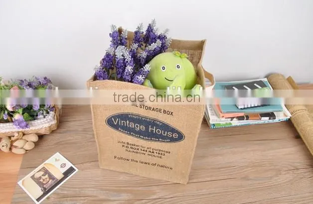 Jute Fabric Organizer Box Clothing Laundry Basket Toy Storage