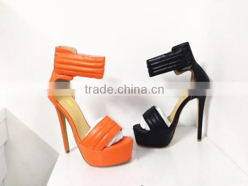 Catwalk Sky High New Sandal 16CM Height Black and Orange Leather Heels High Heel Women Sandals