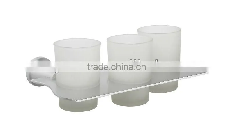 Set of 3 frosted glass tooth cup with alumimum shelf