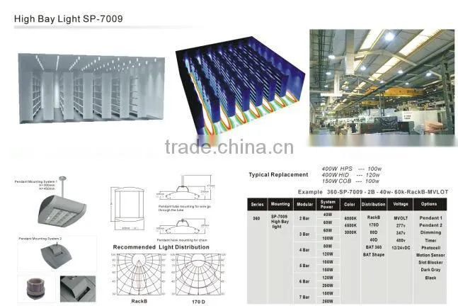 DLC/CUL/UL(E354219) Appoved industrial led highbay light SP-7009 tube /hook mounting