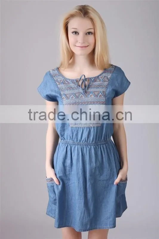 2015 fashion high quality Most Fashion short sleeve denim halter dress For Women ladies Europe Casual Dress women dresses