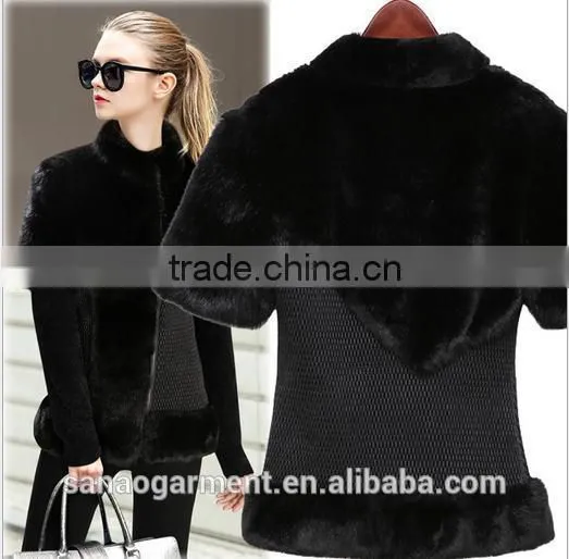 2015 European style women's thickening warm short sleeves imitation fur coat
