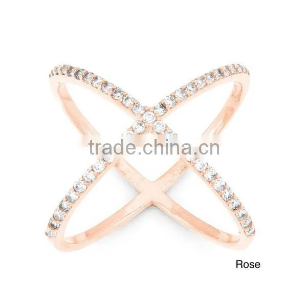 Best selling 925 Sterling Silver shiny Cubic Zirconia Wide X Ring