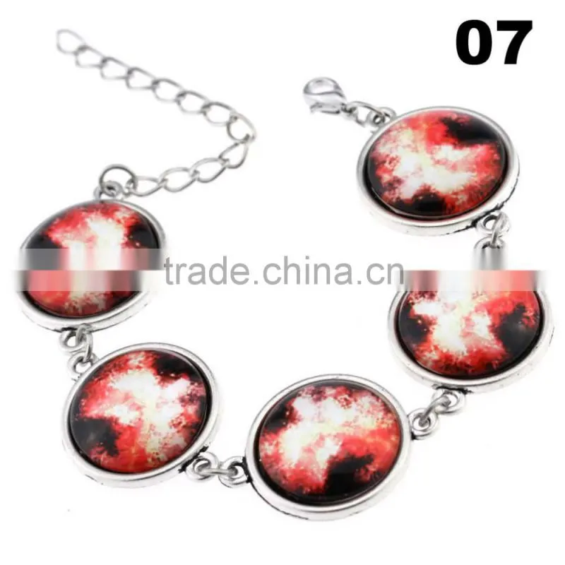 Wholesale Cabochon Glass Nebula Bangle -Galaxy Space -Novelty Metal Cuff Chain Bracelet