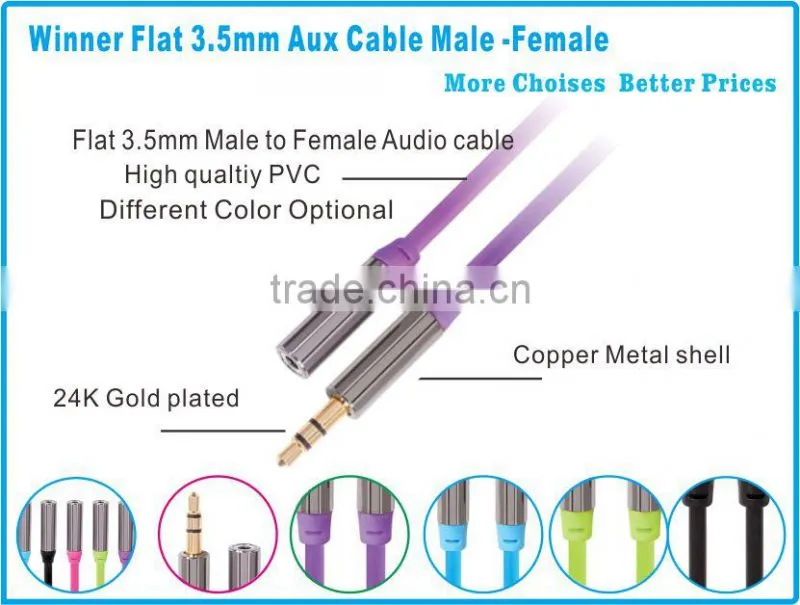 High Quality Metal Cover Flat 3.5mm Male to Female Audio Extension Cable-Blue