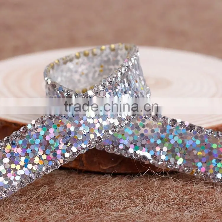New Arrival Bling Bling Crystal Rhinestone ribbon With Hotfix Glue Chain