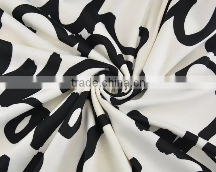 Jiufan textile polyester roma jersey fabric black and white printed fabric