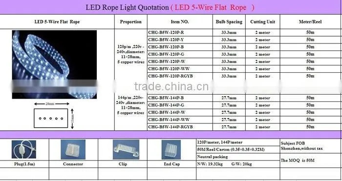 5 Wire Flat Color Changing LED Rope Lighting