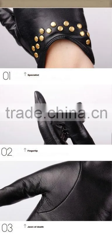 fashion designed women wearing gloves with nails leather