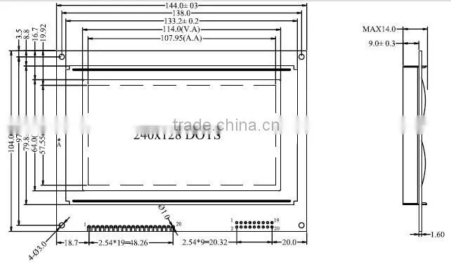 20 PIN interface industrial control display 240X128 lcd panel