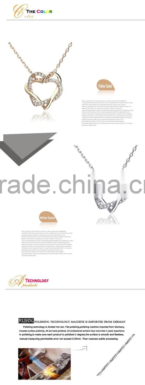 Fashion Jewellery Necklace Women 18k Gold Plated Austrian Crystal Rhinestone Zircon Chunky Double Heart Pendants