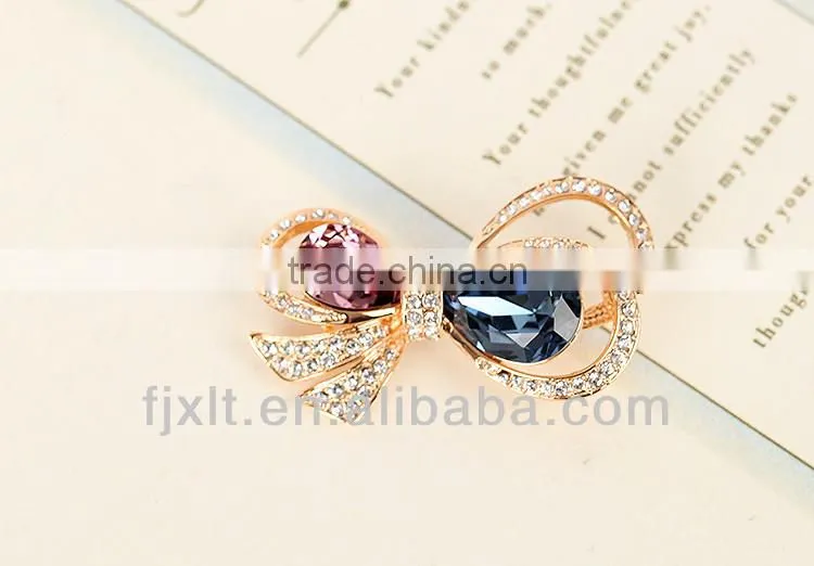 Hot Sale Fashionable 925 Sterling Silver Colorful Crystal Bow Brooch