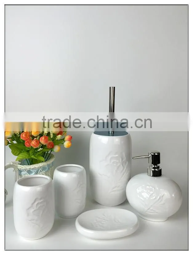 Embossed Rose White Ceramic Bathtroom Set