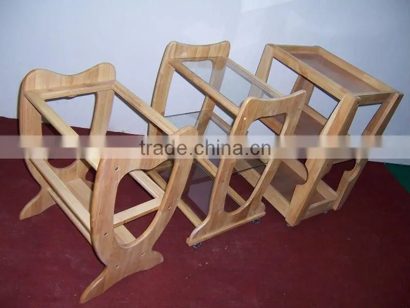 2016 Good Quality Pine Wood Trolley Cart Black Wooden Salon Trolley Salon Trolly