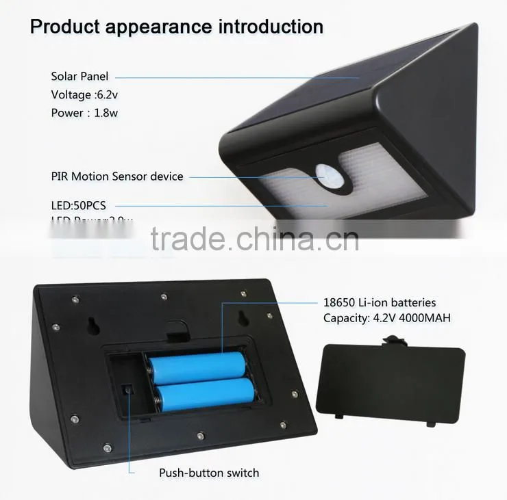 Easily-install Solar Powered Security LED Light, LED Solar Motion Sensor Light with 50 Super Bright LEDs