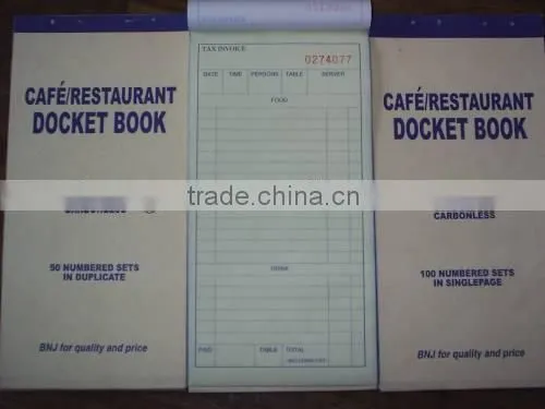 Carbonless Invoices Restaurant Docket Guest check book