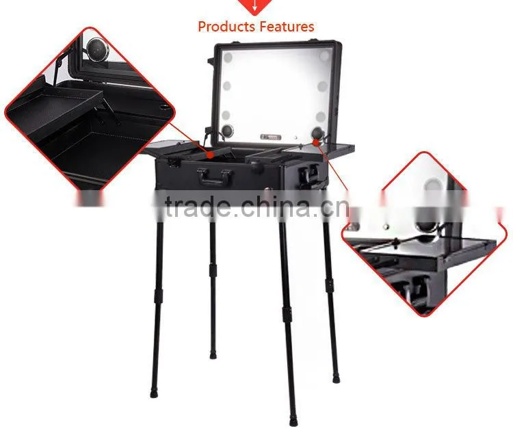 Professional Rolling Lighting Makeup Case With Stand with MP3 player