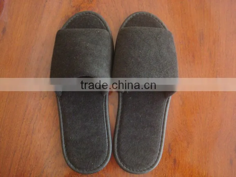 High quality Black Terry hotel slippers & bathroom slippers with EVA sole