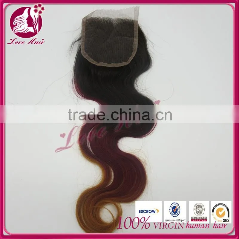 For sale 100% unprocessed three tone human hair body wave hair wefts with body wave lace closure