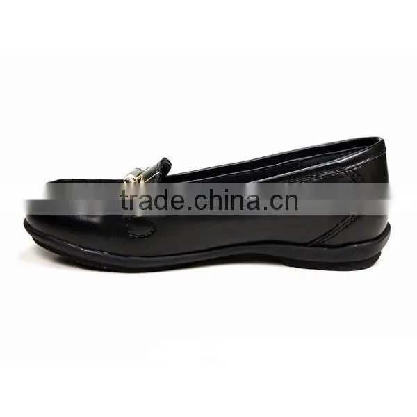 Classic Leather No Heel Flat Black Dress Shoes for Girls
