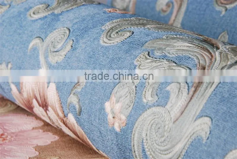 Beautiful flower embossed wallpaper in blue color