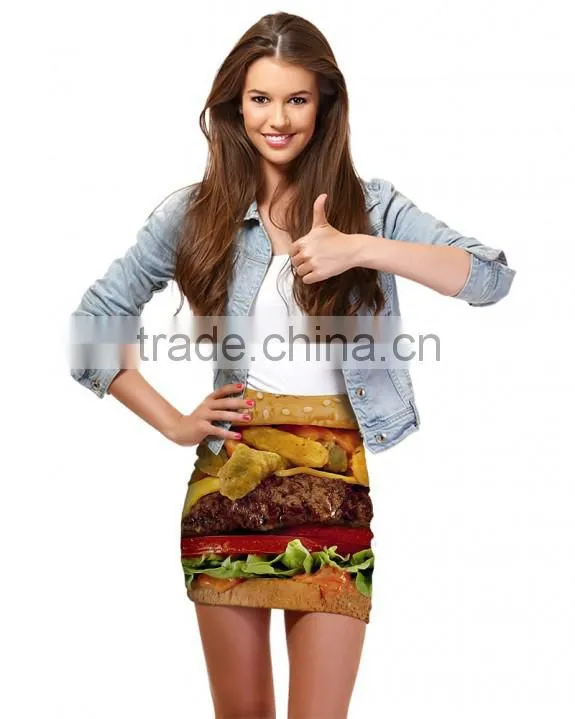 2015 Women Mini Skirt Hamburger Sublimation Printing Pencil Skirt N20-3