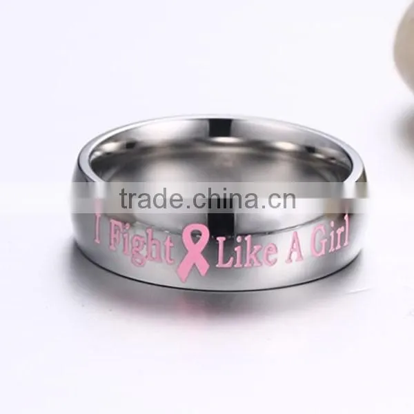 Ladies Fashion Pink "I Fight Like A Girl" Stainless Steel Ring