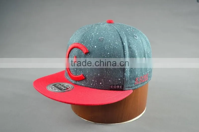 Custom 100% cotton twill 6-panel hats snapback cap with 3D embroidery