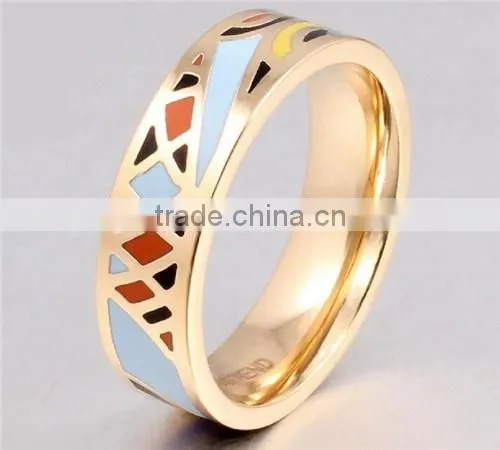 Wholesale unisex 20k gold stainless steel enamel ring
