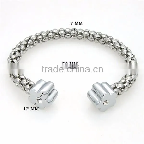 Trendy Women Two Tone Stainless Steel Cuff Bracelet Crystal Flower Bangle Jewelry